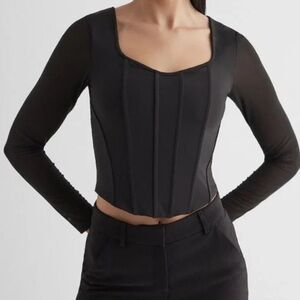 Express Black Fitted Bustier Bodysuit Crop Top